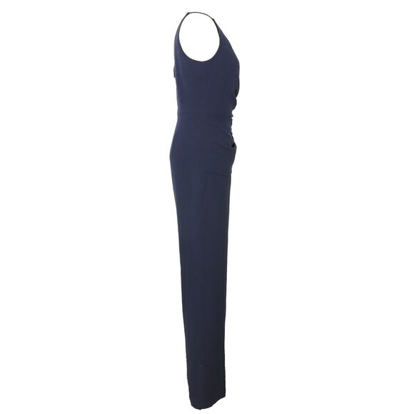 DRESS THE POPULATION Sam Jumpsuit S Navy Blue Crepe Sleeveless Flare Leg EUC B74 - Picture 3 of 5
